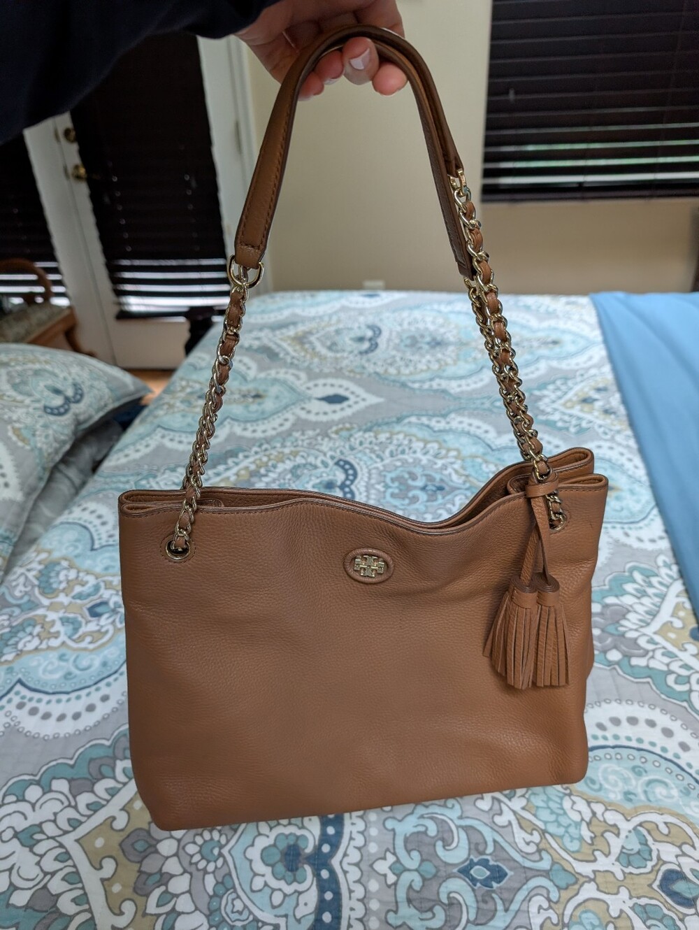 Tory Burch Britten Leather Gold Chain Triple Compartment Bag
